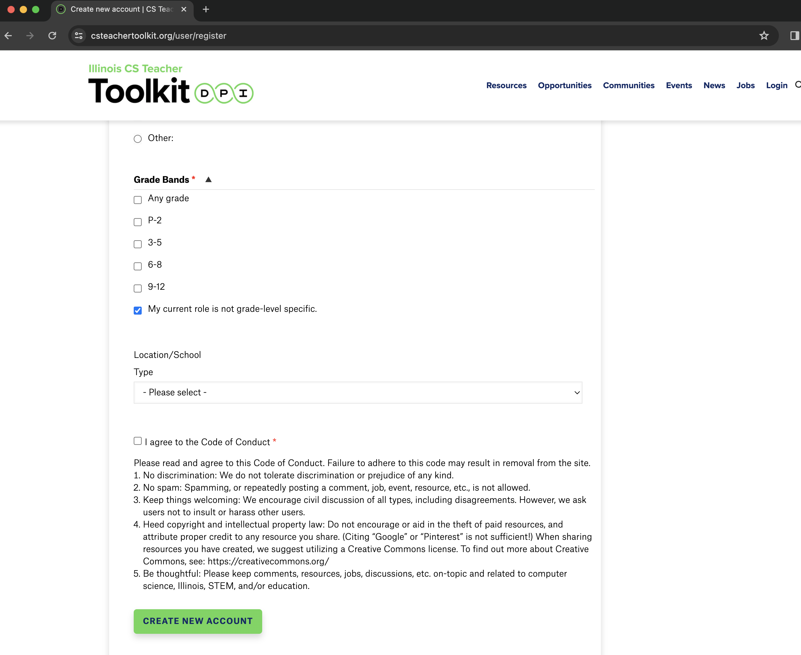 create account screenshot